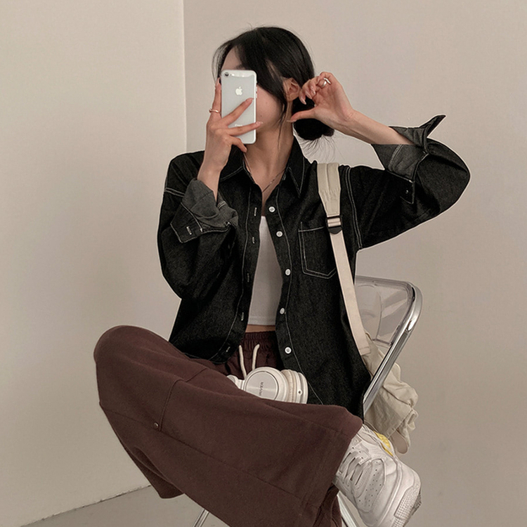 ポケットルーズフィットデニムシャツ BLACK DENIM