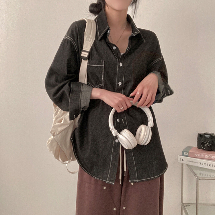 ポケットルーズフィットデニムシャツ BLACK DENIM