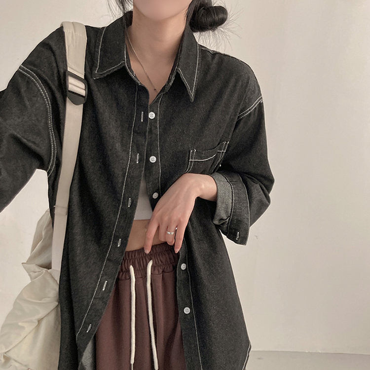 ポケットルーズフィットデニムシャツ BLACK DENIM