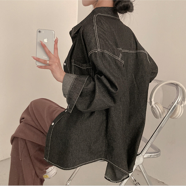 ポケットルーズフィットデニムシャツ BLACK DENIM
