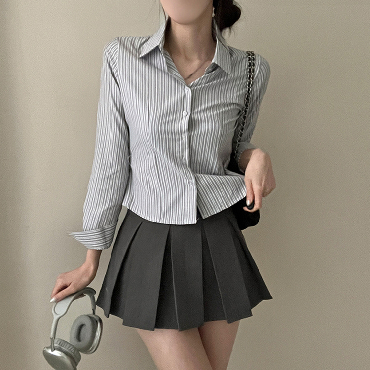 ストライプクロップシャツ GREY