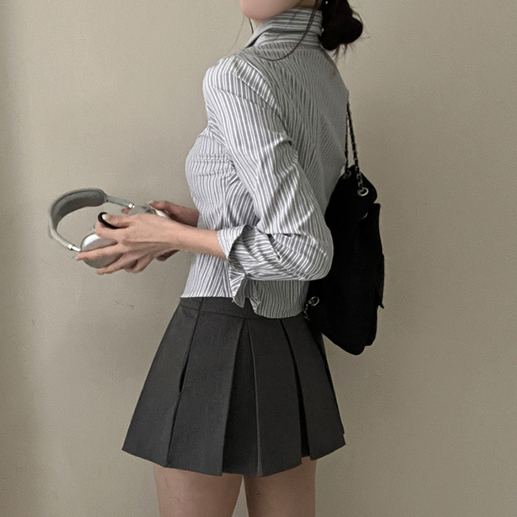 ストライプクロップシャツ GREY