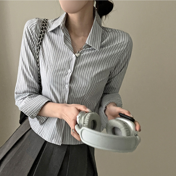 ストライプクロップシャツ GREY