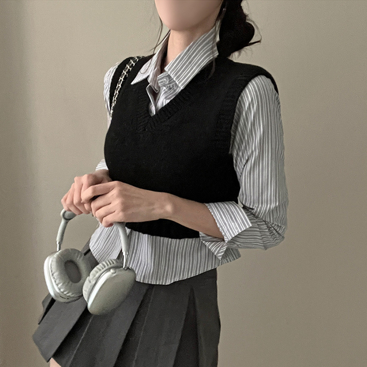 ストライプクロップシャツ GREY