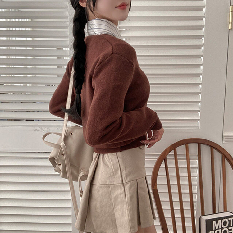 Vネッククロップニットカーディガン(8color) BROWN