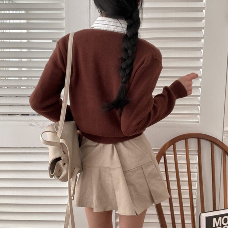 Vネッククロップニットカーディガン(8color) BROWN