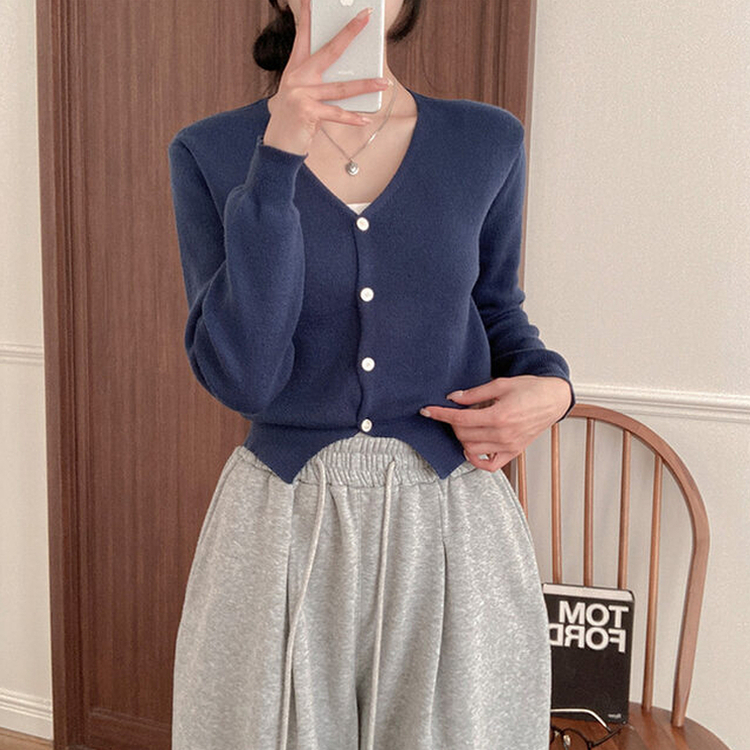 Vネッククロップニットカーディガン(8color) BLUE