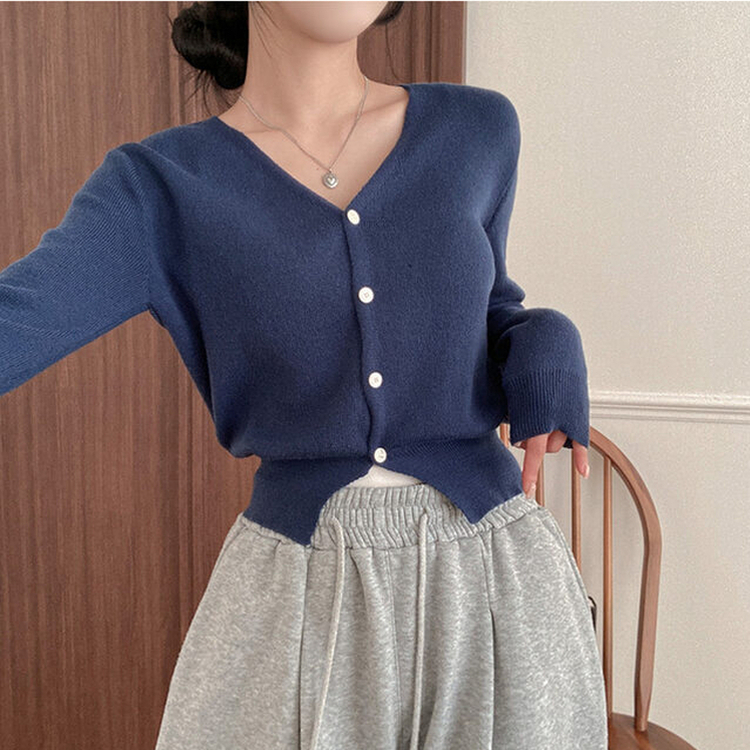 Vネッククロップニットカーディガン(8color) BLUE