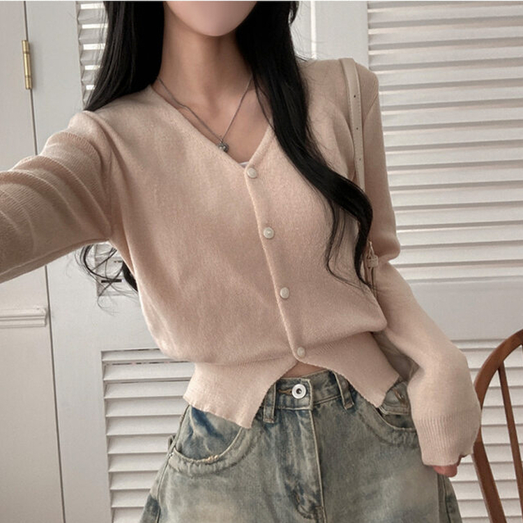 Vネッククロップニットカーディガン(8color) BEIGE