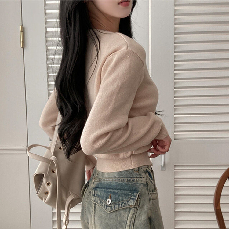 Vネッククロップニットカーディガン(8color) BEIGE