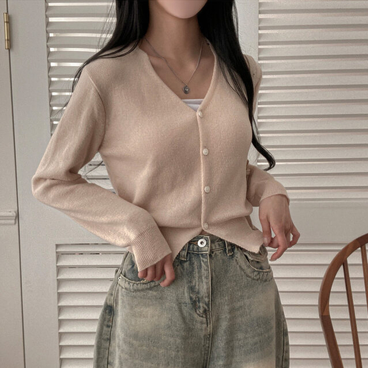 Vネッククロップニットカーディガン(8color) BEIGE