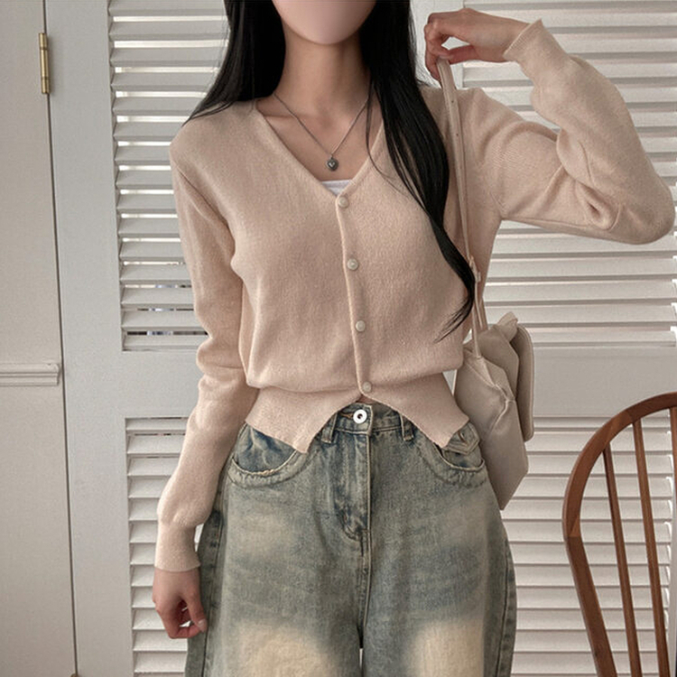 Vネッククロップニットカーディガン(8color) BEIGE