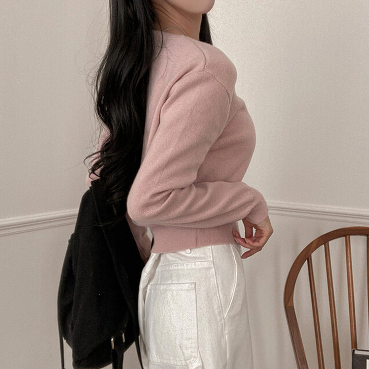 Vネッククロップニットカーディガン(8color) PINK