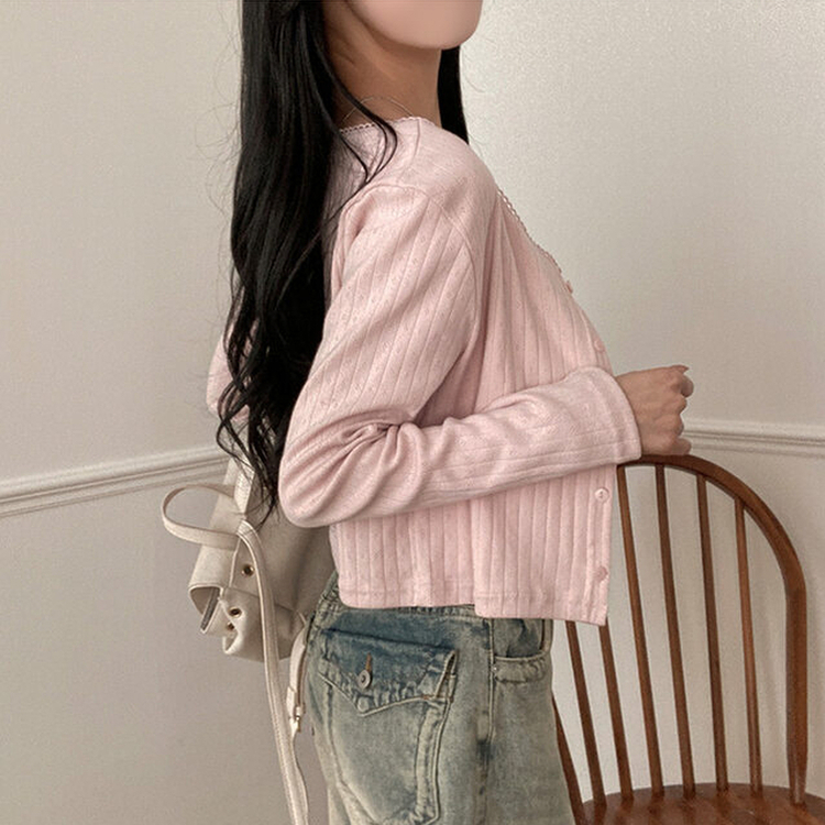 로아 펀칭 레이스 골지 나시 가디건 세트 인디핑크