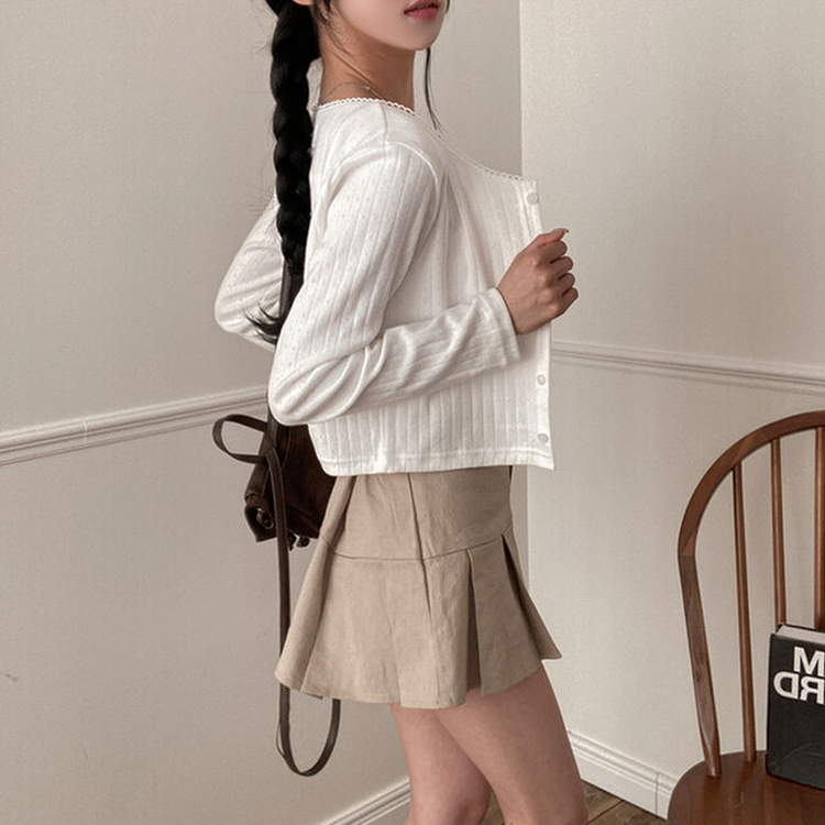 로아 펀칭 레이스 골지 나시 가디건 세트 아이보리