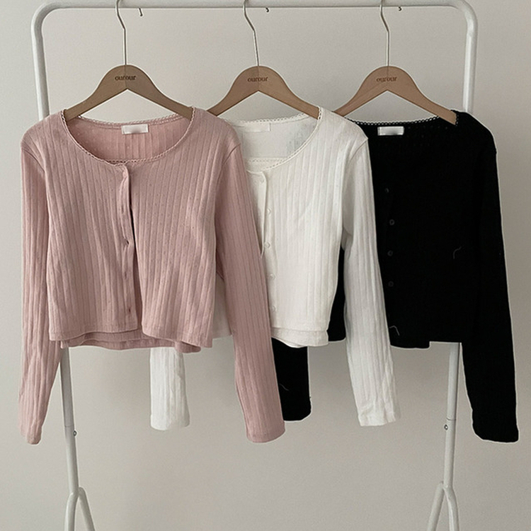 로아 펀칭 레이스 골지 나시 가디건 세트