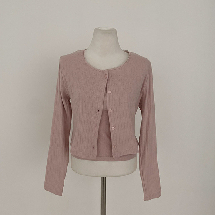 로아 펀칭 레이스 골지 나시 가디건 세트