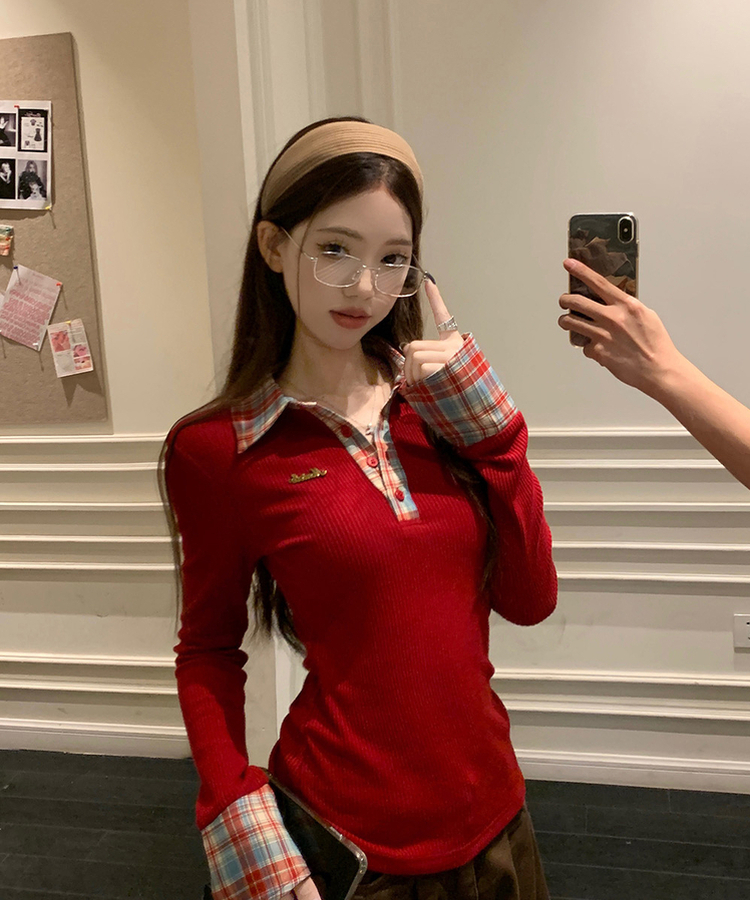 チェックシャツレイヤードTシャツ RED