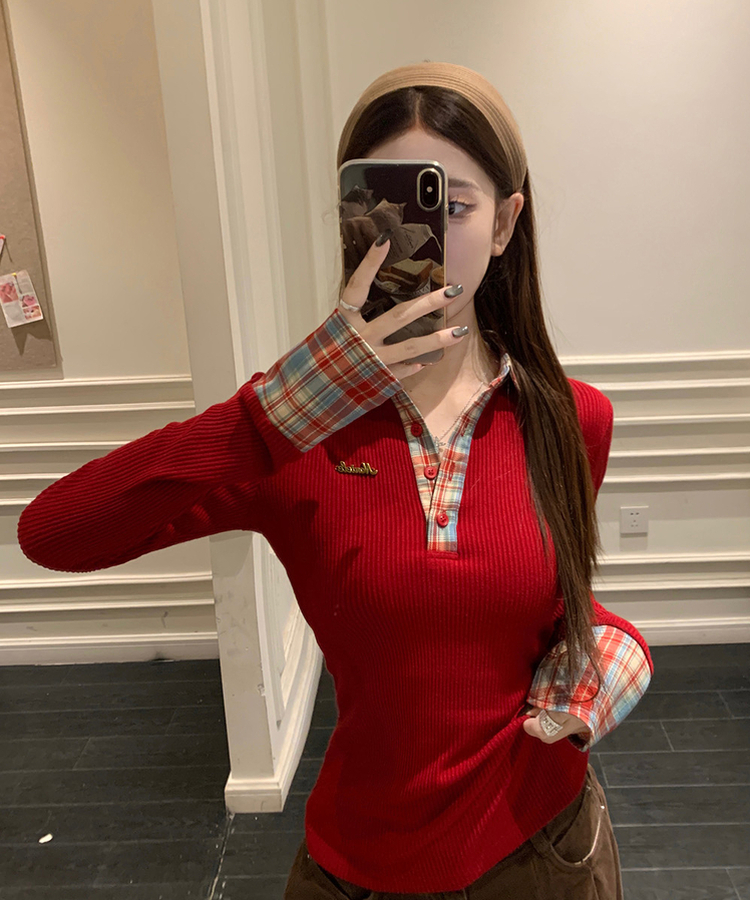 チェックシャツレイヤードTシャツ RED