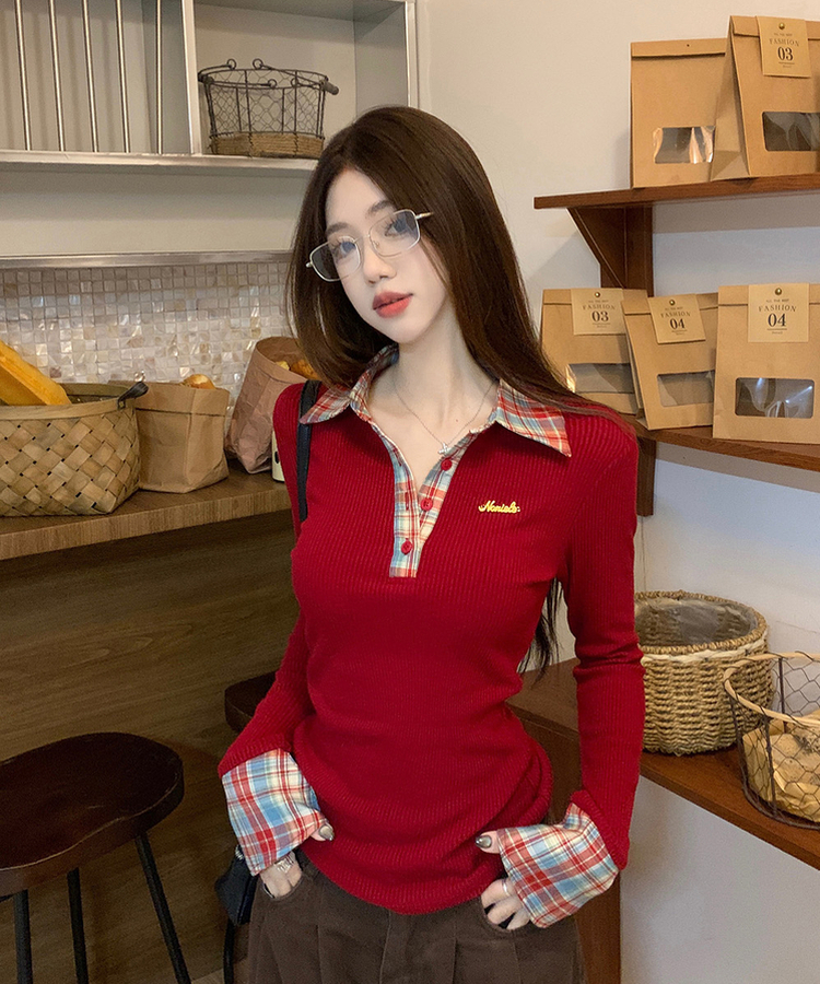 チェックシャツレイヤードTシャツ RED