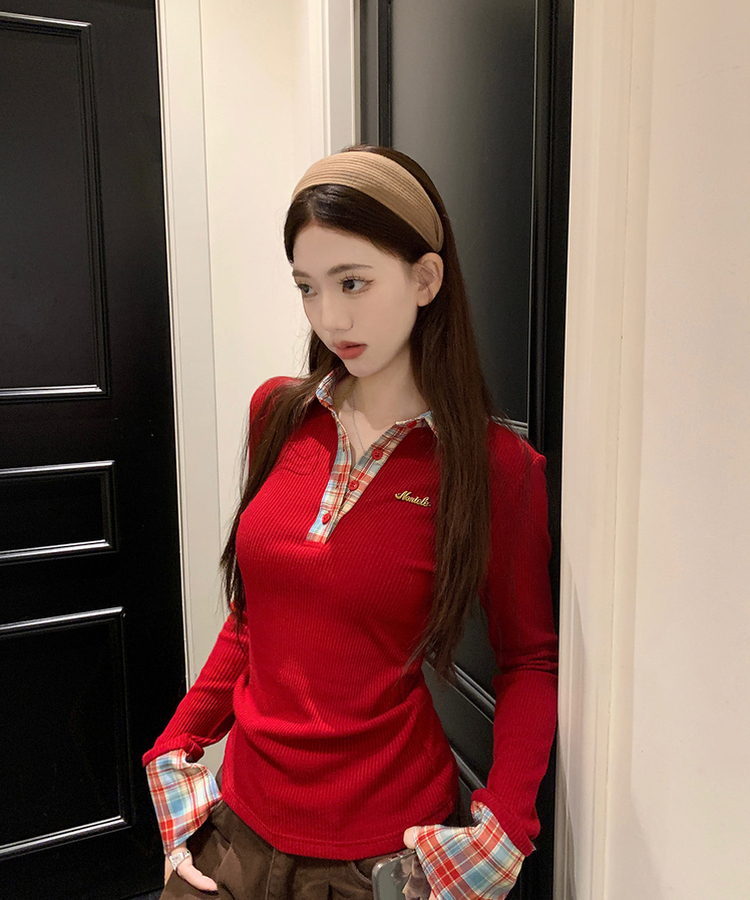 チェックシャツレイヤードTシャツ RED