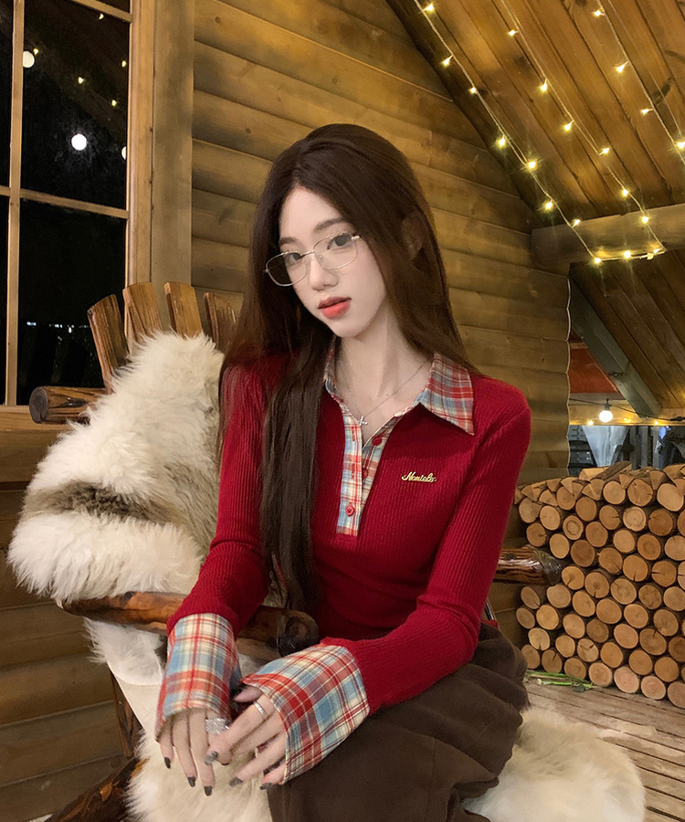 チェックシャツレイヤードTシャツ RED