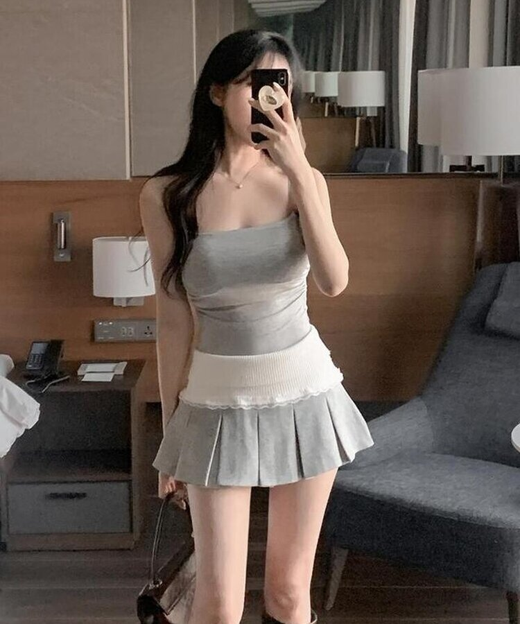 バンディングレースプリーツミニスカート GRAY