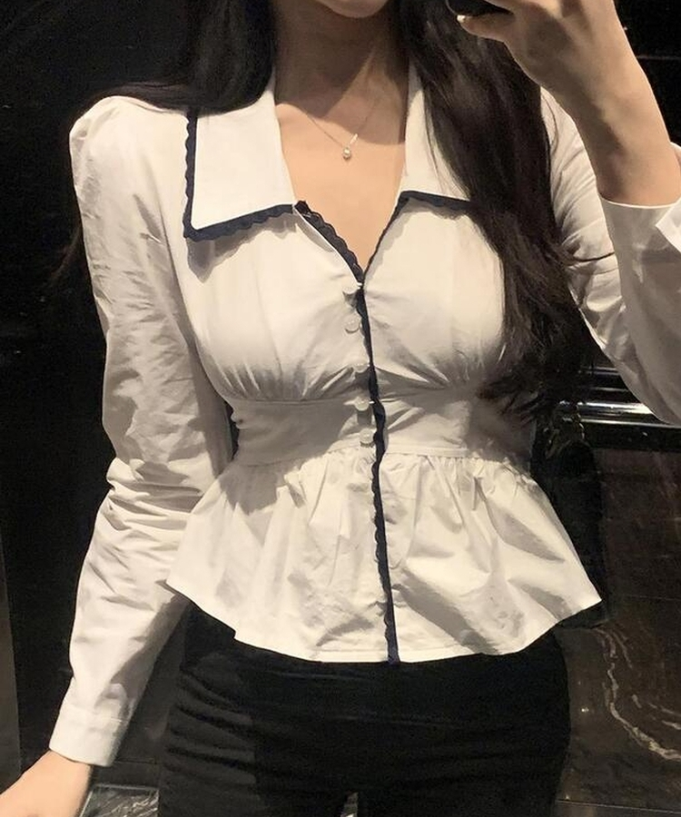 ピンタックフリルブラウス WHITE