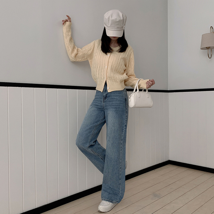 【丈別】ハイウエストバックスリットデニムパンツ LIGHT DENIM