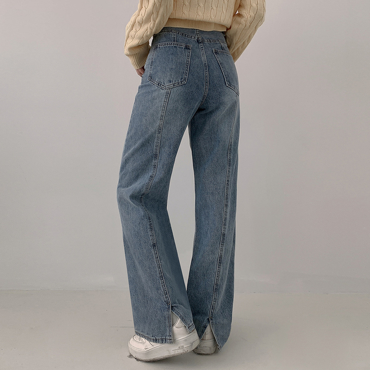 【丈別】ハイウエストバックスリットデニムパンツ LIGHT DENIM