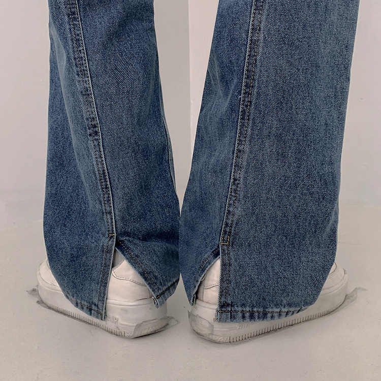 【丈別】ハイウエストバックスリットデニムパンツ BLUE