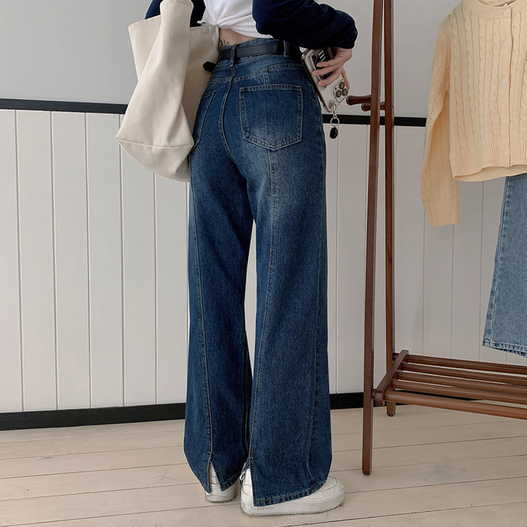 【丈別】ハイウエストバックスリットデニムパンツ DARK DENIM