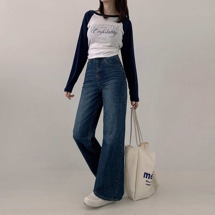 【丈別】ハイウエストバックスリットデニムパンツ DARK DENIM