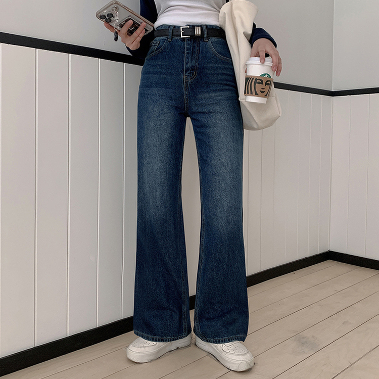 【丈別】ハイウエストバックスリットデニムパンツ DARK DENIM