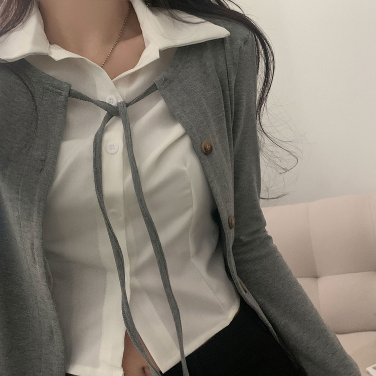 レイヤードシャツカーディガン GREY