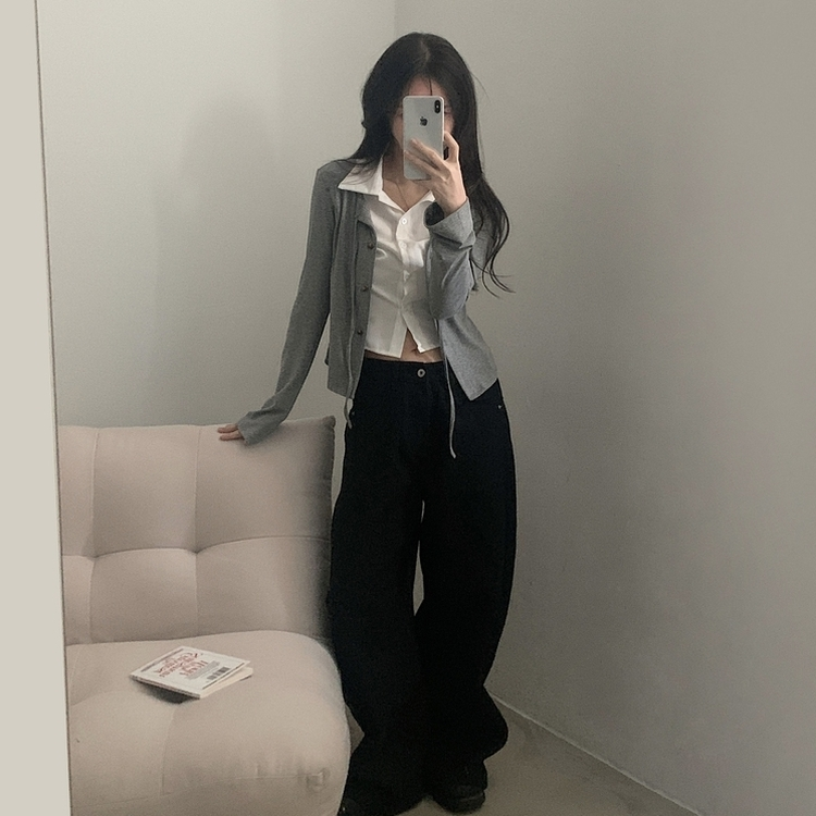レイヤードシャツカーディガン GREY