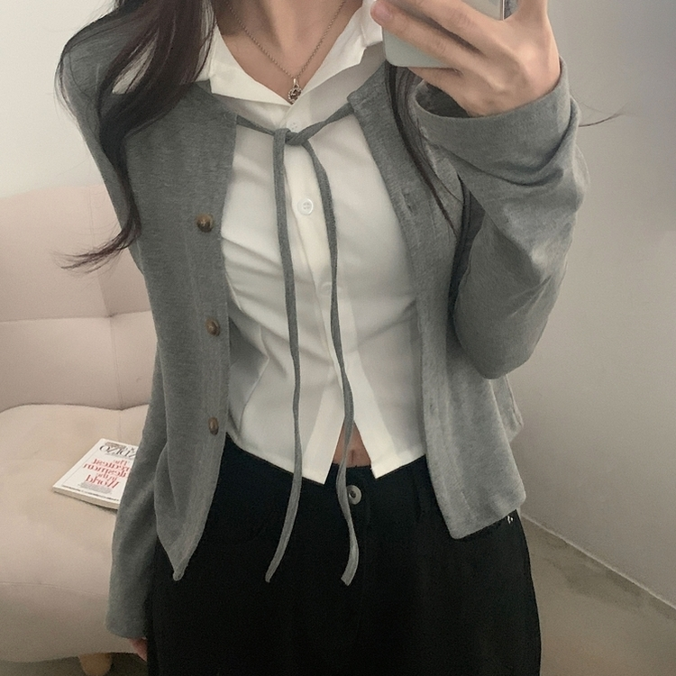 レイヤードシャツカーディガン GREY
