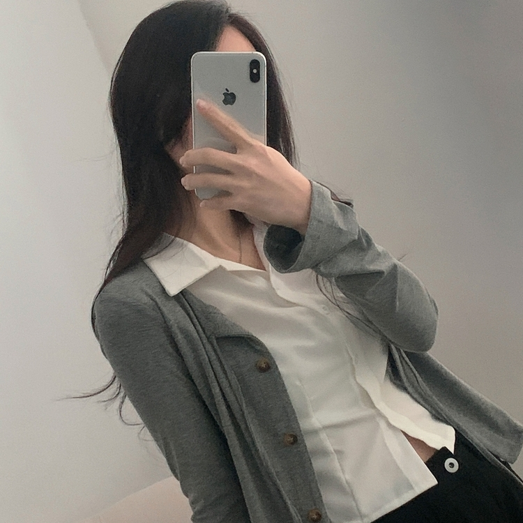 レイヤードシャツカーディガン GREY