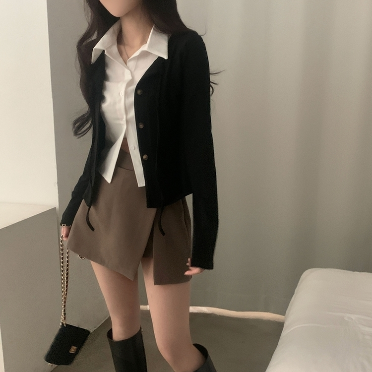 レイヤードシャツカーディガン BLACK
