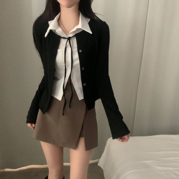 レイヤードシャツカーディガン BLACK