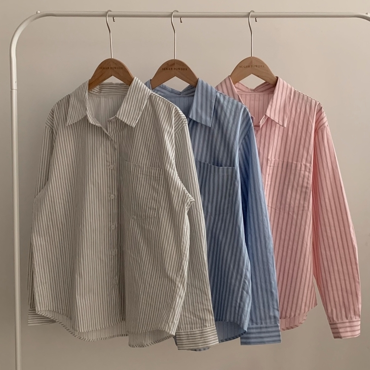 핑커 스트라이프 포켓 루즈핏 카라 셔츠남방 3color