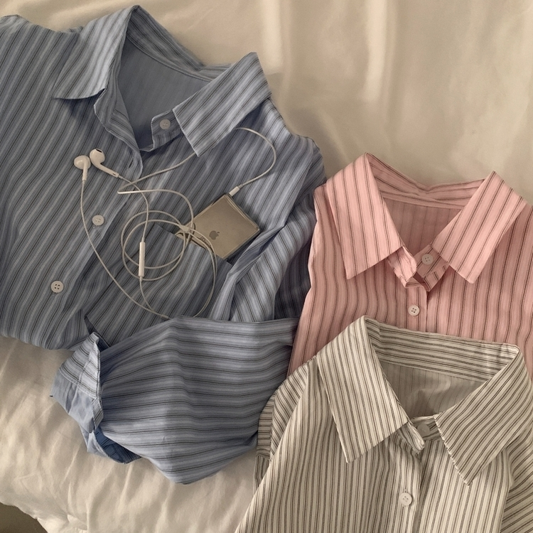 핑커 스트라이프 포켓 루즈핏 카라 셔츠남방 3color