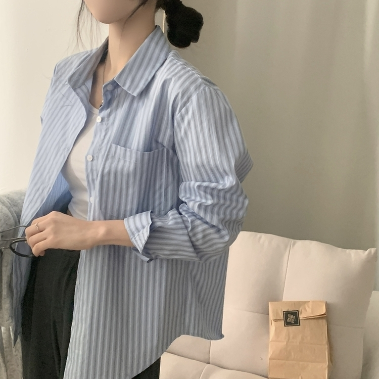 핑커 스트라이프 포켓 루즈핏 카라 셔츠남방 3color