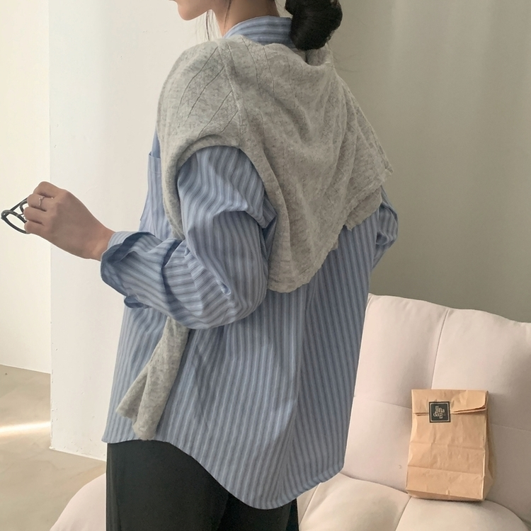 핑커 스트라이프 포켓 루즈핏 카라 셔츠남방 3color