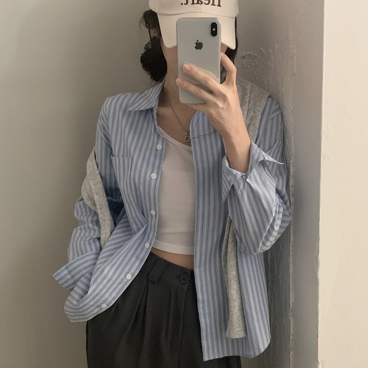 핑커 스트라이프 포켓 루즈핏 카라 셔츠남방 3color