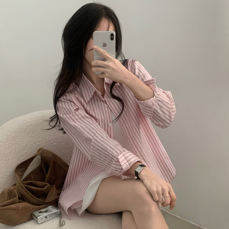 핑커 스트라이프 포켓 루즈핏 카라 셔츠남방 3color