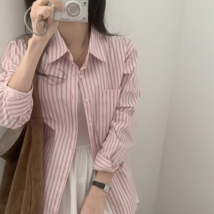 핑커 스트라이프 포켓 루즈핏 카라 셔츠남방 3color