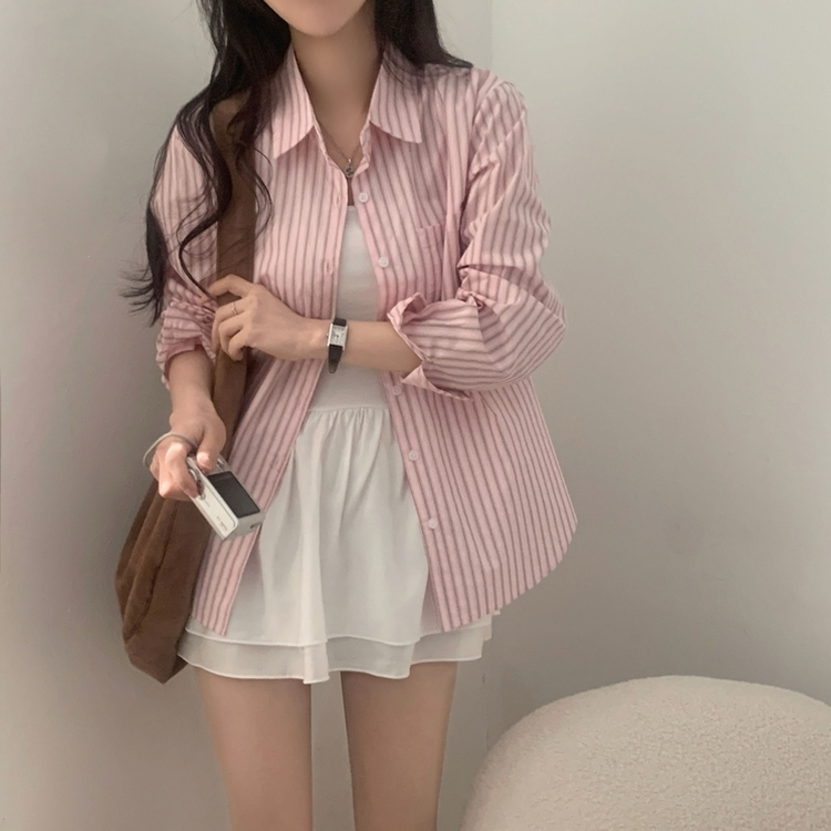 핑커 스트라이프 포켓 루즈핏 카라 셔츠남방 3color