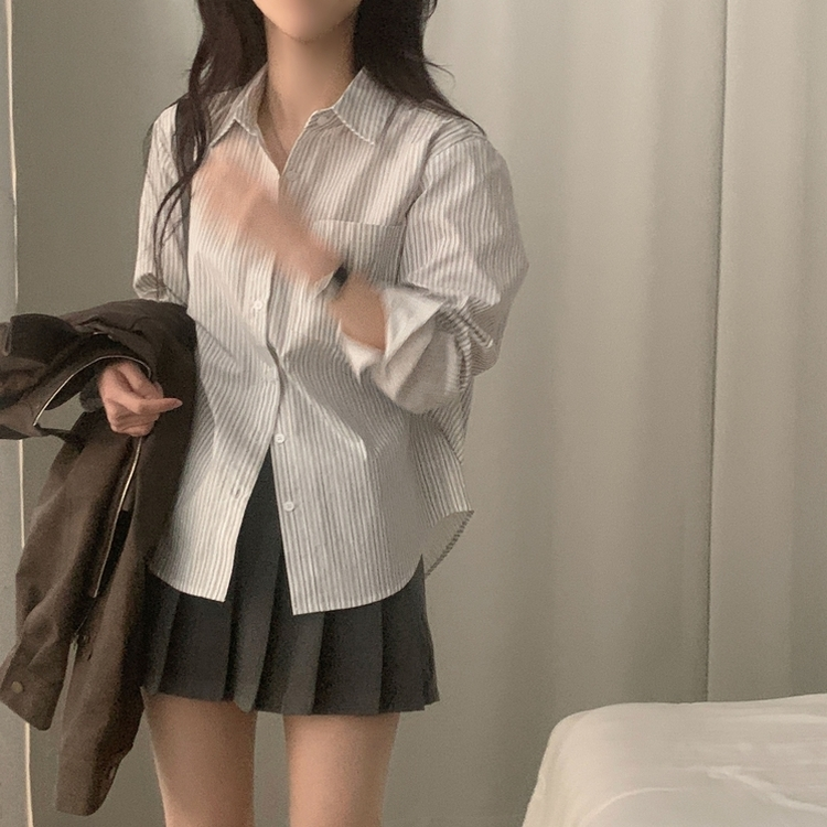 핑커 스트라이프 포켓 루즈핏 카라 셔츠남방 3color