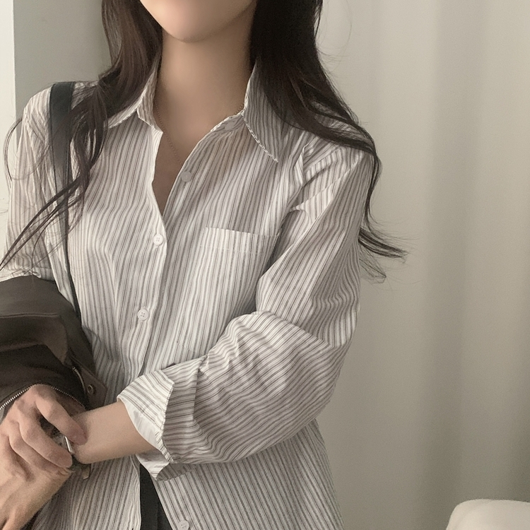 핑커 스트라이프 포켓 루즈핏 카라 셔츠남방 3color